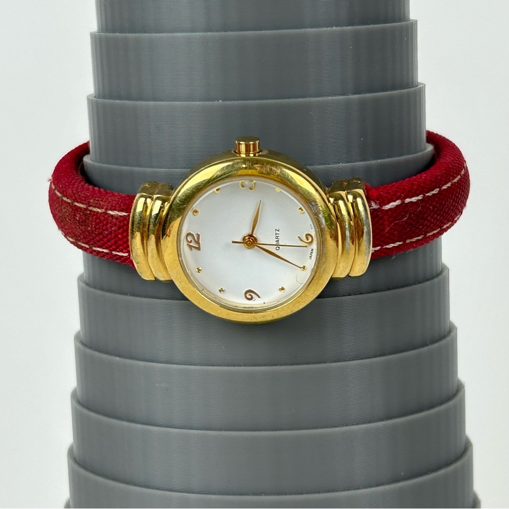 Chic Gold-Tone and Red Women's Quartz Bangle Band Watch (possibly Avon)